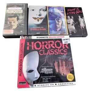 Horror VHS Lot + Audio Cassette Set Frankenstein Silence Lambs Night Living Dead